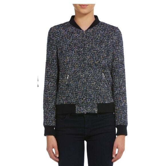 Rebecca Taylor Navy Multi Tweed Bomber Jacket Size 4 MSRP $630 - Picture 3 of 13